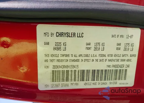 2008 Dodge Charger from USA, damaged, VIN 2B3KA43RX8H159415